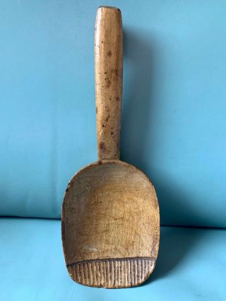 Antique American Folk - Art Naively Carved Wooden Dough Bowl Butter Paddle/spoon