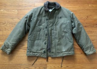 Rare Vintage Wwii N - 1 Deck Jacket Nxsx - 74692 Alpaca Lined Sz 38 Usn Talon Zip