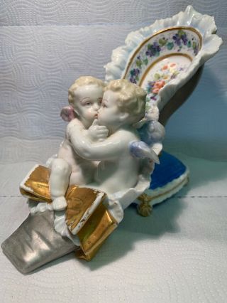 Antique 19th C Meissen Porcelain Figurine Of 2 Cherubs in a high heel Shoe 2