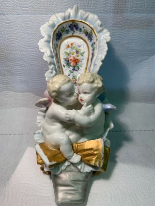 Antique 19th C Meissen Porcelain Figurine Of 2 Cherubs in a high heel Shoe 3