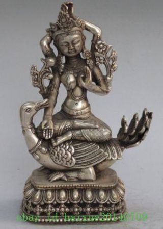 China Old Copper Plating Silver Four Arm Guanyin The Of Buddha Statue E02