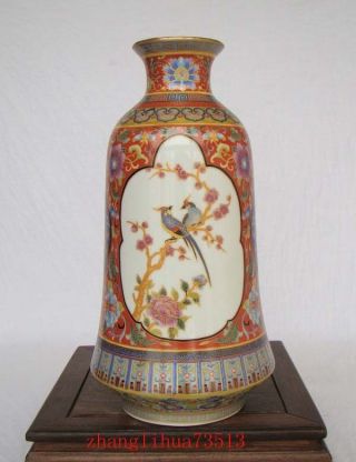 250mm Handmade Painting Cloisonne Porcelain Vase Flower Bird Yongzheng Mark Deco
