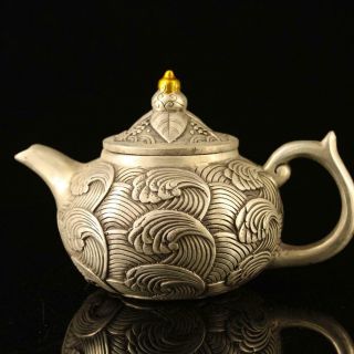China Copper - Plating Silver Hand - Made Gold Drawing Spindrift Statue Teapot D01a