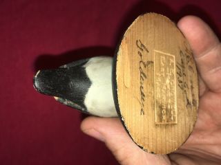 SIGNED 1939 ELMER CROWELL MINI GOLDENEYE FOLK ART DECOY  DUCK 7