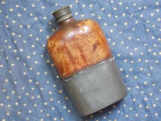 Civil War Era Officer’s Leather And Pewter Liquor Flask
