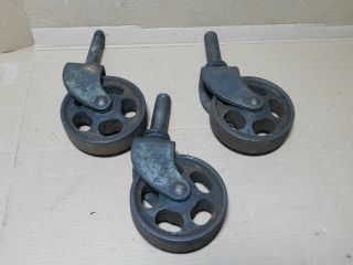 Three (3) Vintage Cast Iron Industrial Steampunk Trolley Cart Wheels