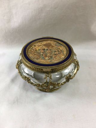 Fine Antique French Gilt Bronze,  Glass & Enamel Keepsake Box