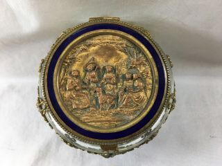 Fine antique French gilt bronze,  glass & enamel keepsake box 2