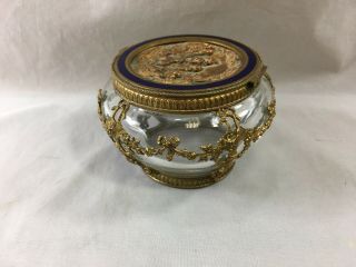 Fine antique French gilt bronze,  glass & enamel keepsake box 4