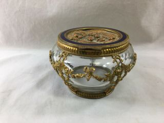 Fine antique French gilt bronze,  glass & enamel keepsake box 5