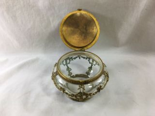 Fine antique French gilt bronze,  glass & enamel keepsake box 8