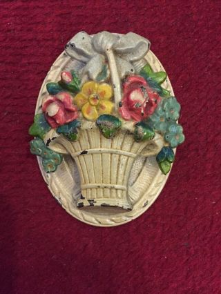 Antique Home Garden Hubley Cast Iron Rose Flower Orig Paint Door Knocker Bell 4 "