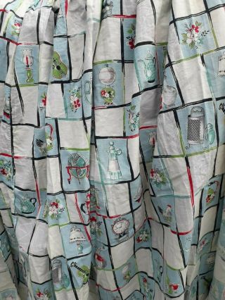 VINTAGE FABRIC 1950s CURTAINS COTTON PRINT CHICKENS GUITARS CLOCKS COLLECTOR 4