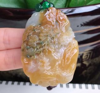 100 Natural Jade A Goods Hand - Carved Three - Color Translucent Landscape 617