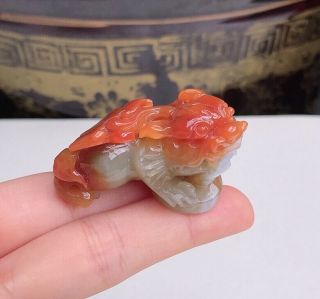 100 Natural Jade A Goods Hand - Carved Red 貔貅 118
