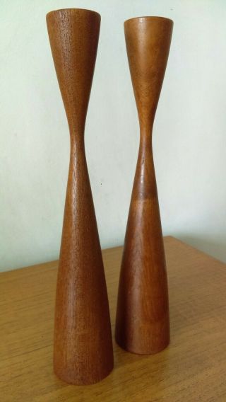 Vintage Mid Century Modern Danish Teak Candlesticks Digsmed Denmark 6