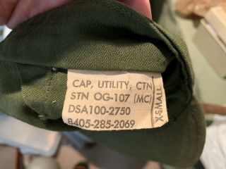 Early Vietnam USMC Utility Cap / Cover / Hat,  OG - 107 MC,  DSA 100 - 2750 6