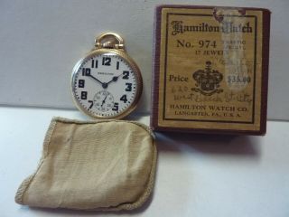 1937 Hamilton " Traffic Special " 974 Special Movement Pocket Watch / Box