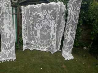 Vintage Angel Curtains Cherubs White Cotton Three Lacey Shabby Chic