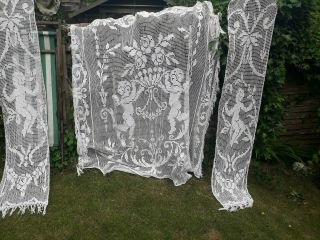 VINTAGE ANGEL CURTAINS CHERUBS WHITE COTTON THREE LACEY SHABBY CHIC 3