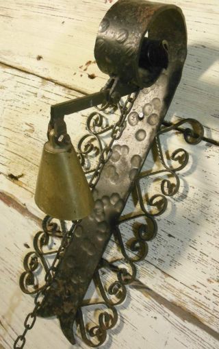 ANTIQUE SHOP KEEPERS BELL HAND WROUGH SCROLLED HEARTS IRON AND BRASS 2