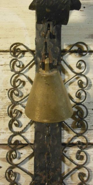 ANTIQUE SHOP KEEPERS BELL HAND WROUGH SCROLLED HEARTS IRON AND BRASS 3