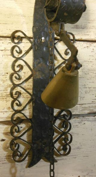 ANTIQUE SHOP KEEPERS BELL HAND WROUGH SCROLLED HEARTS IRON AND BRASS 5