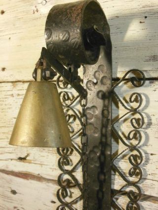 ANTIQUE SHOP KEEPERS BELL HAND WROUGH SCROLLED HEARTS IRON AND BRASS 6