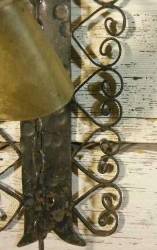 ANTIQUE SHOP KEEPERS BELL HAND WROUGH SCROLLED HEARTS IRON AND BRASS 7