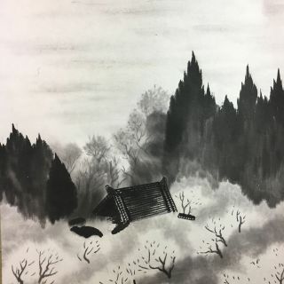 Japanese Hanging Scroll Vtg Kakejiku Kakemono Ink Painting Mountain Sc343