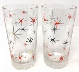 Vintage 1950s Atomic Starburst Glasses • Set Of 2 • Mid Century Modern • Bar