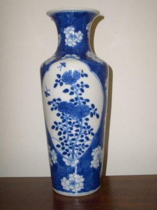 Chinese Blue & White Porcelain 24.  7cm Prunus Vase,  Floral Panels,  C.  1900 A.  F.