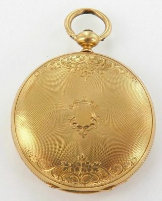 . 1800’s 18k Solid Gold " A Nicoud” 3 Finger Bridge Pocket Watch.