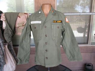 Vietnam War Og - 107 Us Army Signal Corps School Utility Fatigue Shirt,  Patches