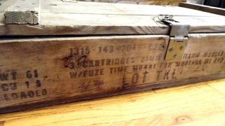 Vintage Military Wooden Mortar Crate Ammunition Box Antique With Label