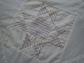 Shirting Prints & Pastels CRISP Antique c1880 White Ohio Star QUILT TOP 88x66 4