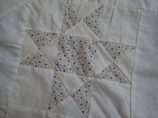 Shirting Prints & Pastels CRISP Antique c1880 White Ohio Star QUILT TOP 88x66 6