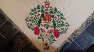ANTIQUE VICTORIAN TEXTILE PIANO SHAWL.  EMBROIDERED.  STRONG COLORS.  63.  5 x 54.  5in 3
