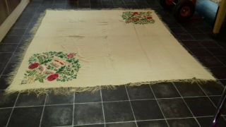 ANTIQUE VICTORIAN TEXTILE PIANO SHAWL.  EMBROIDERED.  STRONG COLORS.  63.  5 x 54.  5in 4