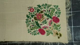ANTIQUE VICTORIAN TEXTILE PIANO SHAWL.  EMBROIDERED.  STRONG COLORS.  63.  5 x 54.  5in 6
