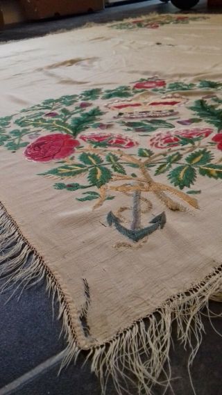 ANTIQUE VICTORIAN TEXTILE PIANO SHAWL.  EMBROIDERED.  STRONG COLORS.  63.  5 x 54.  5in 7