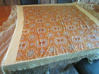 Antique Vintage Silk?? Piano Shawl 60” X 60”