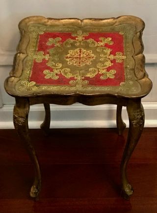 Small Vintage Italian Gold Red Florentine Resin End Table Nesting Plastic Italy