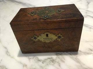 Antique Tea Caddy E A Besley January 1869 With Brass Trim
