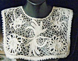Antique Vtg Collar Irish Crochet Lace Square Design Hand Made Europe