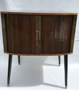 Vintage Record Cabinet With Tambour Doors