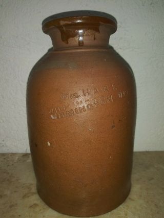 William Hare Brown Glazed Stoneware Jar C1870 Stamped Wm Hare Wilmington,  Del