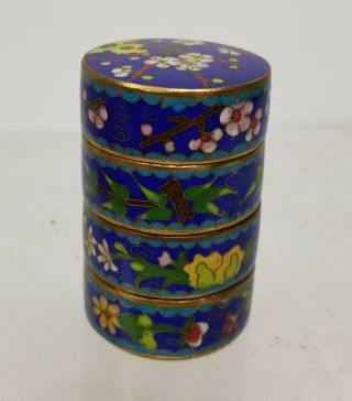 Antique Style Chinese Vintage Stacking Small Cloisonne Round Box Set Landscape 2
