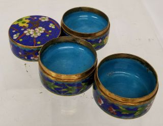 Antique Style Chinese Vintage Stacking Small Cloisonne Round Box Set Landscape 4