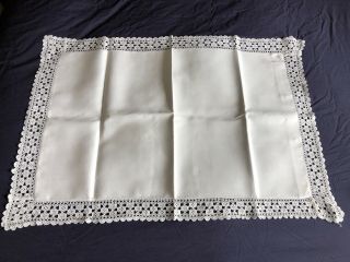 Pair Vintage White Irish Linen Oxford Style Pillow Cases Crochet Edgings 2